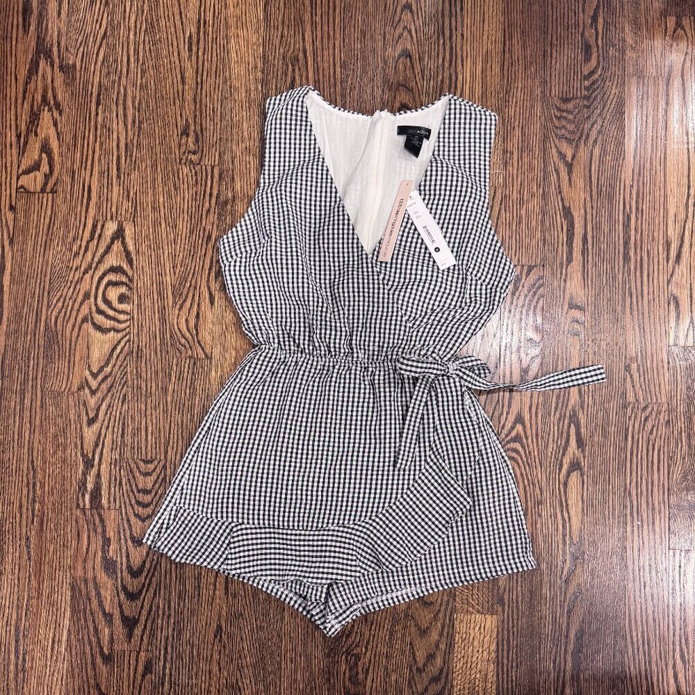 NWT - Aqua Bloomingdales Romper - Black/White Gingham Ruffle detail